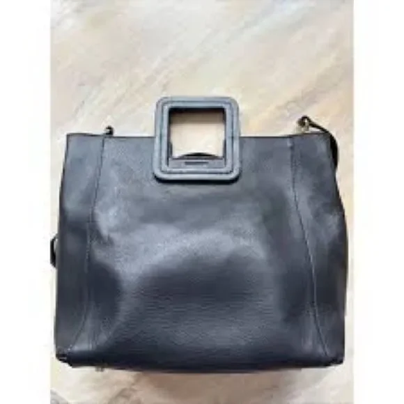 TMRW Studio Antonio Black Leather Tote Bag Square Handle Minimalist - Picture 2 of 8